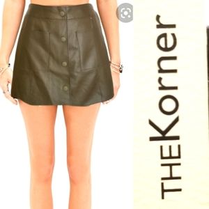 The Corner olive green leather faux mini skort